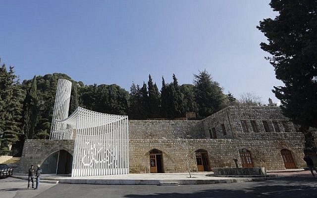 A picture taken on January 19, 2017 shows the exterior of the Amir Shakib Arslan mosque designed by Lebanese architect Makram el-Kadi at the entrance of the Druze heartland village of Mukhtara in Lebanon's Chouf mountains. (AFP Photo/Joseph Eid)