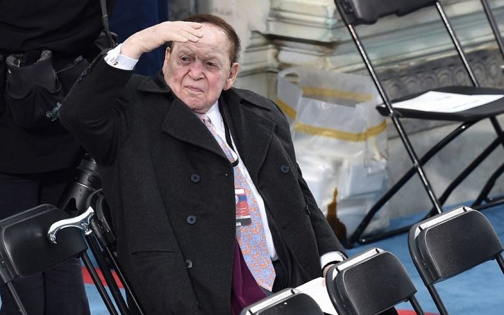 Sheldon Adelson is seated prior to the inauguration of then President-elect Donald Trump at the US Capitol in Washington, DC on January 20, 2017. (AFP Photo/Paul J. Richards) Sheldon Adelson is seated prior to the inauguration of then President-elect Donald Trump at the US Capitol in Washington, DC on January 20, 2017. (AFP Photo/Paul J. Richards)
