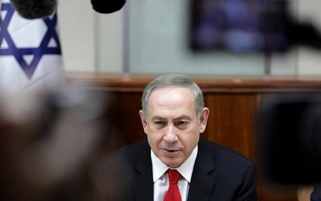 Prime Minister Benjamin Netanyahu chairs the weekly cabinet meeting in Jerusalem on February 5, 2017. (AFP/AP and pool/Dan Balilty) Prime Minister Benjamin Netanyahu chairs the weekly cabinet meeting in Jerusalem on February 5, 2017. (AFP/AP and pool/Dan Balilty)