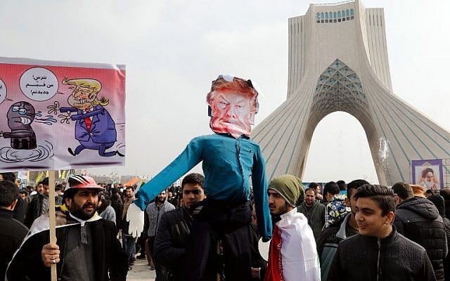 Iranians hold a dummy representing US President Donald Trump during a rally marking the anniversary of the 1979 Islamic revolution on February 10, 2017, in the capital Tehran. (Atta Kenare/AFP) Iranians hold a dummy representing US President Donald Trump during a rally marking the anniversary of the 1979 Islamic revolution on February 10, 2017, in the capital Tehran. (Atta Kenare/AFP)