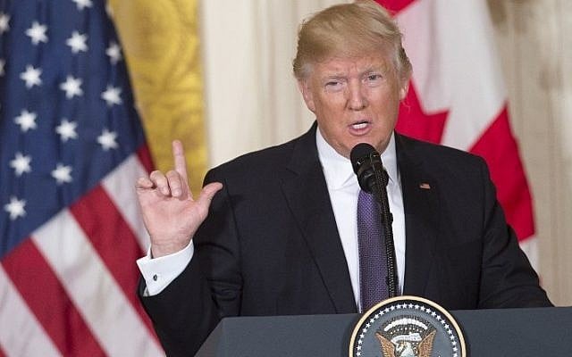 US President Donald Trump speaks during a joint press conference with Canadian Prime Minister Justin Trudeau in the East Room of the White House in Washington, DC, February 13, 2017. (AFP Photo/Saul Loeb)