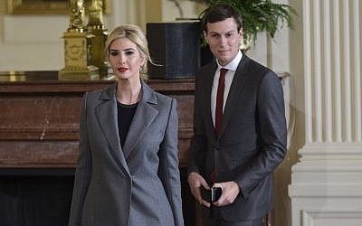 Ivanka Trump and Jared Kushner arrive for a joint press conference by US President Donald Trump and Prime Minister Benjamin Netanyahu in the East Room of the White House on February 15, 2017 in Washington, DC. (AFP/Mandel Ngan)