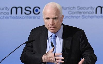 US senator John McCain speaks on the first day of the 53rd Munich Security Conference (MSC) at the Bayerischer Hof hotel in Munich, southern Germany, on February 17, 2017. (Thomas Kienzle/AFP)