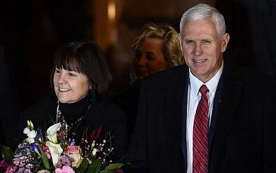 US Vice President Mike Pence and his wife Karen Pence at the Munich Security Conference in Munich, southern Germany, on February 17, 2017. (AFP/Christof Stache)
