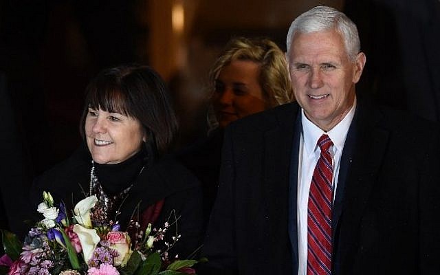 US Vice President Mike Pence and his wife Karen Pence at the Munich Security Conference in Munich, southern Germany, on February 17, 2017. (AFP/Christof Stache) US Vice President Mike Pence and his wife Karen Pence at the Munich Security Conference in Munich, southern Germany, on February 17, 2017. (AFP/Christof Stache)