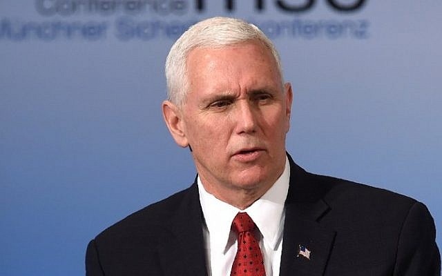 US Vice President Mike Pence delivers a speech on the 2nd day of the 53rd Munich Security Conference (MCS) in Munich, southern Germany, on February 18, 2017. (AFP PHOTO / Christof STACHE)