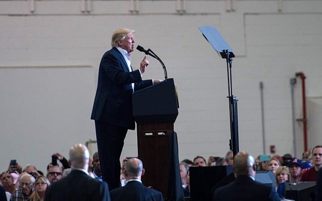 US President Donald Trump addresses a rally at the Orlando Melbourne International Airport in Melbourne, Florida, February 18, 2017. (AFP/NICHOLAS KAMM) US President Donald Trump addresses a rally at the Orlando Melbourne International Airport in Melbourne, Florida, February 18, 2017. (AFP/NICHOLAS KAMM)