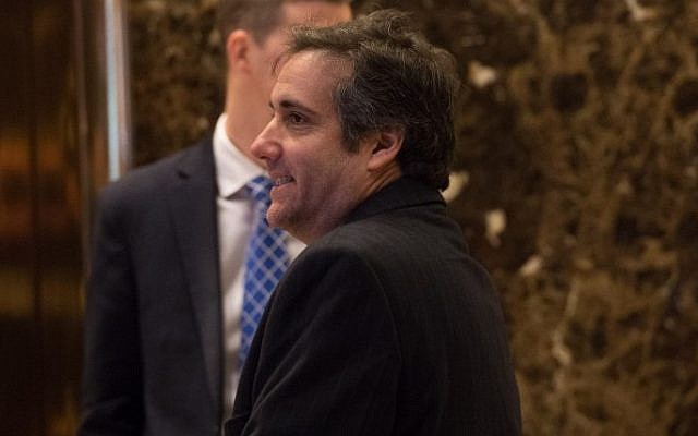 Attorney Michael Cohen arrives at Trump Tower for meetings with US President Donald Trump in New York, December 16, 2016. (AFP/Bryan R. Smith) Attorney Michael Cohen arrives at Trump Tower for meetings with US President Donald Trump in New York, December 16, 2016. (AFP/Bryan R. Smith)