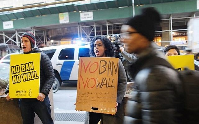 Activists participate in a protest against President Donald Trump's immigration policies in front of the Department of Homeland Security New York headquarters on February 6, 2017 in New York City. (Spencer Platt/Getty Images/AFP) Activists participate in a protest against President Donald Trump's immigration policies in front of the Department of Homeland Security New York headquarters on February 6, 2017 in New York City. (Spencer Platt/Getty Images/AFP)