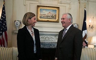 US Secretary of State Rex Tillerson (R) meets with European Union High Representative Federica Mogherini (L) at the State Department February 9, 2017 in Washington, DC. (Alex Wong/Getty Images/AFP)