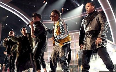 Hip Hop artists, left to right, Anderson .Paak, Q-Tip and Jarobi White of A Tribe Called Quest and Busta Rhymes during The 59th Grammy Awards at Staples Center on February 12, 2017 in Los Angeles, California. (Christopher Polk/Getty Images for NARAS/AFP)