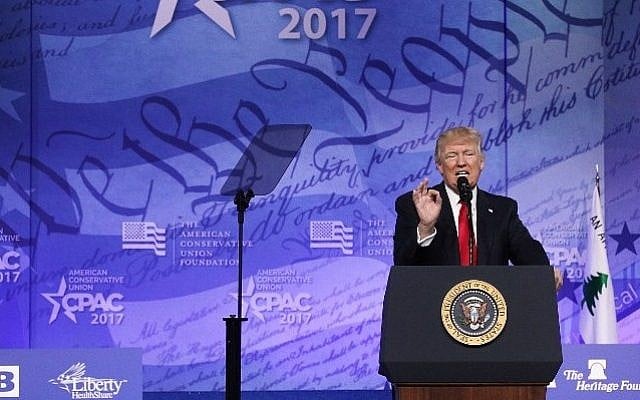 US President Donald Trump addresses the Conservative Political Action Conference at the Gaylord National Resort and Convention Center February 24, 2017 in National Harbor, Maryland. Alex Wong/Getty Images/AFP)