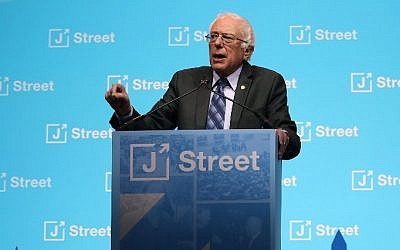 Sen. Bernie Sanders delivers a speech during J Streets 2017 National Conference at the Washington Convention Center, on February 27, 2017 in Washington, DC.  (Mark Wilson/Getty Images/AFP)