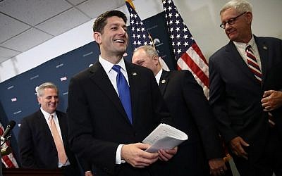 Speaker of the House Paul Ryan (C) departs a press conference at the US Capitol on February 28, 2017 in Washington, DC. (Win McNamee/Getty Images/AFP)