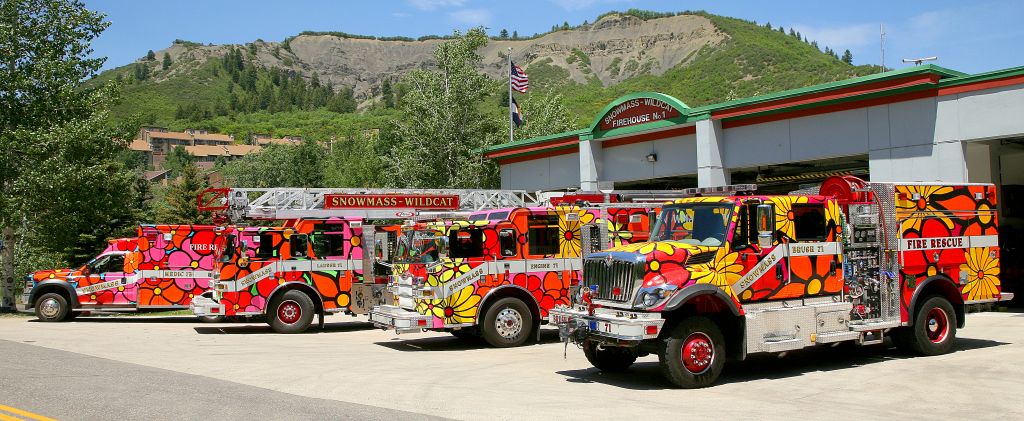 Firetrucks at Fire Station No. 1 in Snowmass-Wildcat, Colorado, decked out in art by Portraits of Hope. (Courtesy) Firetrucks at Fire Station No. 1 in Snowmass-Wildcat, Colorado, decked out in art by Portraits of Hope. (Courtesy)