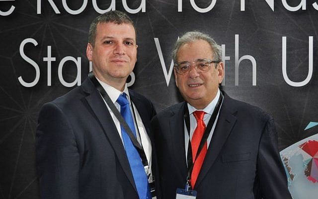 Oded Har-Even, managing partner at Zag/S&W, left, and Robert Eide, the founder and chief executive officer of Aegis Capital Corp. in Tel Aviv, Feb. 2016 (Courtesy)