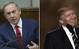 Prime Minister Benjamin Netanyahu and US President Donald Trump. (Ohad Zweigenberg/POOL/Flash90; Brendan Smialowski/AFP)