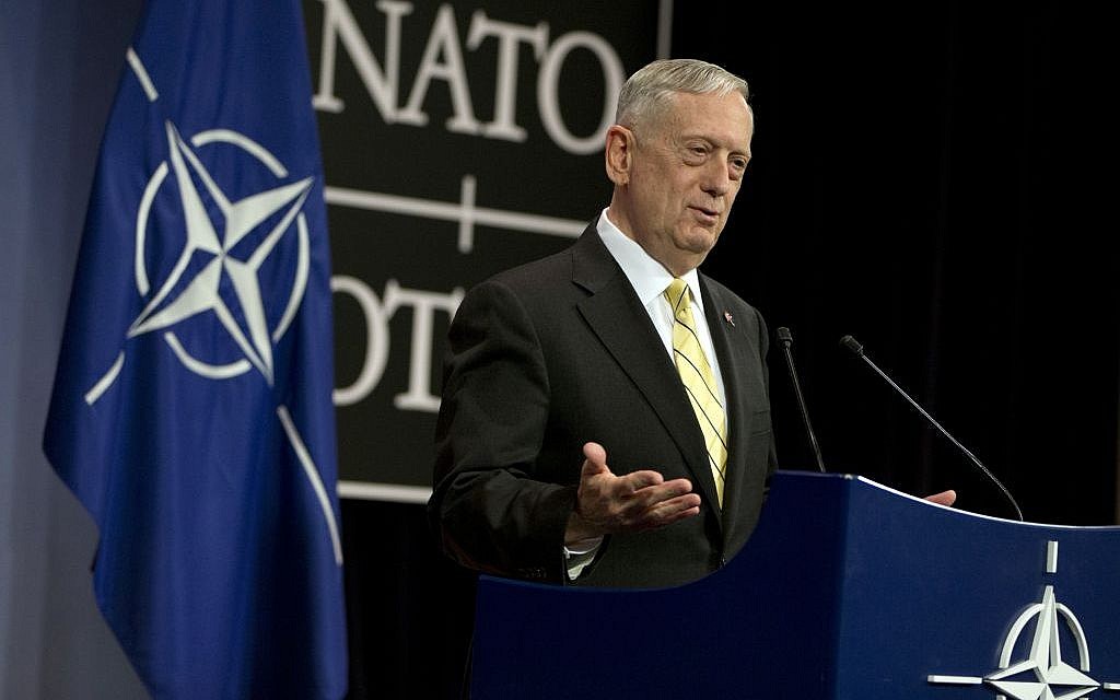 US Secretary of Defense Jim Mattis speaks during a media conference at NATO headquarters in Brussels on Thursday, Feb. 16, 2017. (AP Photo/Virginia Mayo)