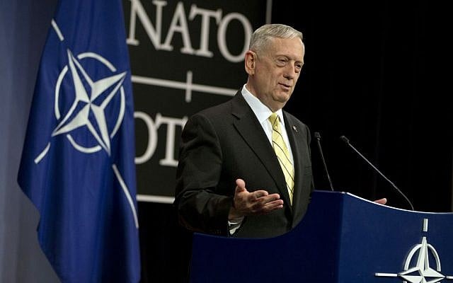 US Secretary of Defense Jim Mattis speaks during a media conference at NATO headquarters in Brussels on Thursday, Feb. 16, 2017. (AP Photo/Virginia Mayo)