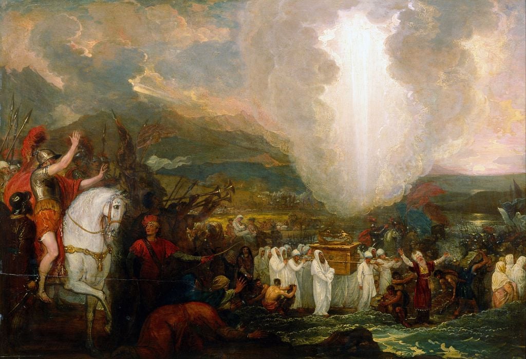Joshua passing the River Jordan with the Ark of the Covenant by Benjamin West, 1800 (Wikipedia)