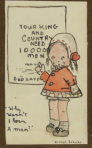 'Why wasn't I born a man,' a drawing from London's Liberal Jewish Synagogue's WWI-era archive of children's artwork, digitized and uploaded to the We Were There Too website. (Courtesy LSJ/WWTT)