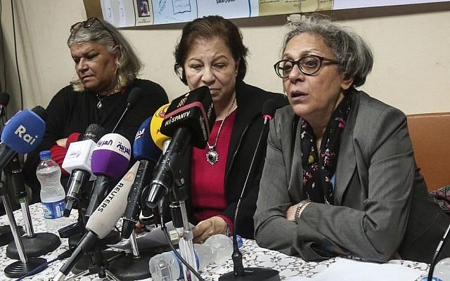In this February 21, 2016 file photo, Aida Seif el-Dawla, Suzan Fayyad, center, and Magda Adly, right, co-founder of El Nadeem Center for Rehabilitation of Victims of Violence, hold a press conference in Cairo. (AP Photo/Mohamed el Raai, File) In this February 21, 2016 file photo, Aida Seif el-Dawla, Suzan Fayyad, center, and Magda Adly, right, co-founder of El Nadeem Center for Rehabilitation of Victims of Violence, hold a press conference in Cairo. (AP Photo/Mohamed el Raai, File)