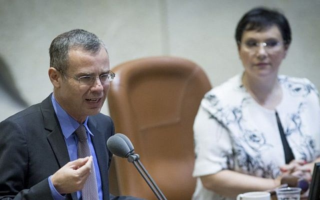Tourism Minister Yariv Levin speaks at the Israeli parliament in Jerusalem during a special session about the Israel Railways work on Shabbat on September 19, 2016. (Yonatan Sindel/Flash90) Tourism Minister Yariv Levin speaks at the Israeli parliament in Jerusalem during a special session about the Israel Railways work on Shabbat on September 19, 2016. (Yonatan Sindel/Flash90)