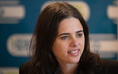 Justice Minister Ayelet Shaked attends a meeting of her Jewish Home faction, January 2, 2017. (Yonatan Sindel/Flash90) Justice Minister Ayelet Shaked attends a meeting of her Jewish Home faction, January 2, 2017. (Yonatan Sindel/Flash90)