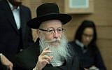 Health Minister Yaakov Litzman attends a discussion at the Health committee regarding a reform to ease access to medical cannabis on January 09, 2017. (Yonatan Sindel/Flash90)