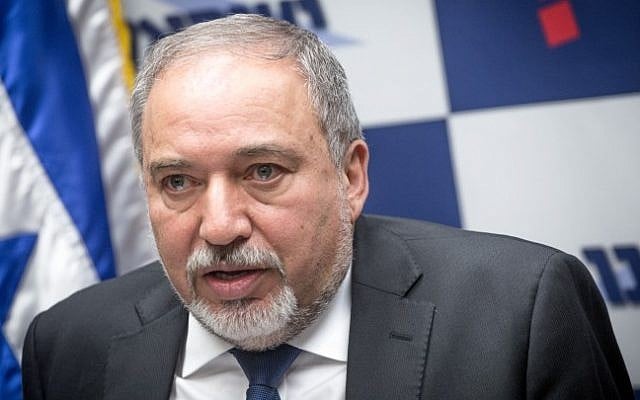 Defense Minister Avigdor Liberman leads an Yisrael Beytenu faction meeting in the Knesset on january 30, 2017 (Miriam Alster/FLASH90)
