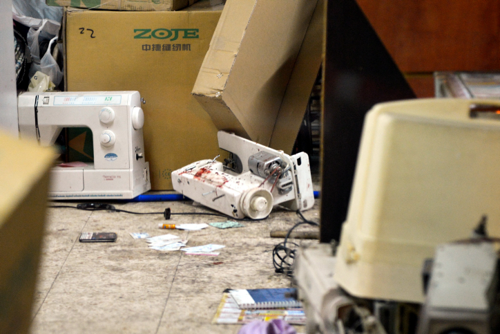 A sewing machine reportedly used to take down a suspected terrorist who hurt at least five people in a shooting and stabbing attack in the central Israeli city of Petah Tikva on February 9, 2017. (Flash90) A sewing machine reportedly used to take down a suspected terrorist who hurt at least five people in a shooting and stabbing attack in the central Israeli city of Petah Tikva on February 9, 2017. (Flash90)