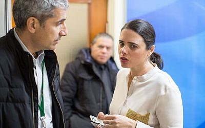 Justice Minister Ayelet Shaked, right, arrives at the weekly cabinet meeting in Jerusalem on February 12, 2017. (Emil Salman/POOL) Justice Minister Ayelet Shaked, right, arrives at the weekly cabinet meeting in Jerusalem on February 12, 2017. (Emil Salman/POOL)