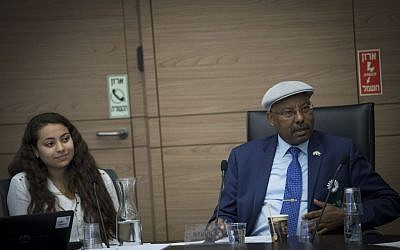 MK Avraham Neguise leads a meeting of the Immigration, Absorption and Diaspora Affairs Committee, as part of the 'Young Knesset' events in parliament, February 14, 2017. (Photo by Yonatan Sindel/Flash90)