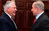 Prime Minister Benjamin Netanyahu meets with US Secretary of State Rex W. Tillerson in Washington, D.C., February 15, 2017. (Avi Ohayon/GPO)