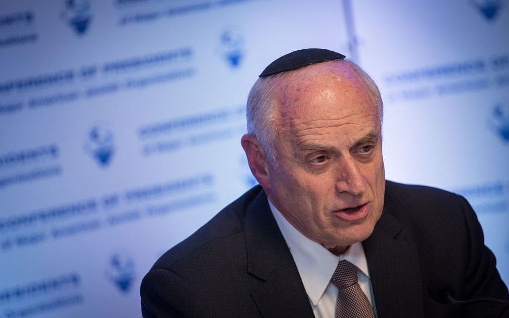 Executive vice chairman of the Conference of Presidents of Major American Jewish Organizations Malcolm Hoenlein in Jerusalem, February 19, 2017. (Hadas Parush/Flash 90)