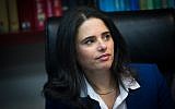 Justice Minister Ayelet Shaked attends a meeting of the Israeli Judicial Selection Committee at the Ministry of Justice in Jerusalem on February 22, 2017. (Yonatan Sindel/Flash 90)