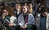 Members of the Women of the Wall movement hold a monthly prayer service at the Western Wall in Jerusalem Old City, February 27, 2017. (Hadas Parush/Flash90)