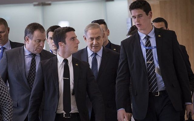 Prime Minister Benjamin Netanyahu arrives at a Likud faction meeting in the Knesset, February 27, 2017. (Yonatan Sindel/Flash90) Prime Minister Benjamin Netanyahu arrives at a Likud faction meeting in the Knesset, February 27, 2017. (Yonatan Sindel/Flash90)