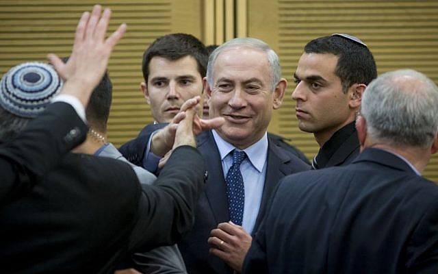 Prime Minister Benjamin Netanyahu arrives at a Likud faction meeting in the Knesset, February 27, 2017. (Yonatan Sindel/Flash90) Prime Minister Benjamin Netanyahu arrives at a Likud faction meeting in the Knesset, February 27, 2017. (Yonatan Sindel/Flash90)