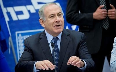 Prime Minister Benjamin Netanyahu leads a Likud faction meeting at the Knesset on February 27, 2017. (Yonatan Sindel/Flash90)