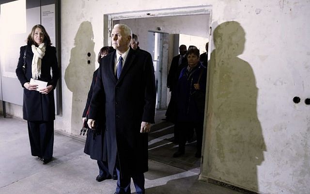 US Vice President Mike Pence during a visit to the memorial site in the former Nazi concentration camp in Dachau near Munich, Germany, Sunday, Feb. 19, 2017. (AP Photo/Matthias Schrader) US Vice President Mike Pence during a visit to the memorial site in the former Nazi concentration camp in Dachau near Munich, Germany, Sunday, Feb. 19, 2017. (AP Photo/Matthias Schrader)