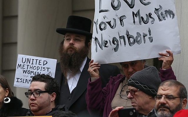 People, including leaders of NGOs and religious leaders from varied religions and beliefs, hold a joint press release during a protest against hate speech of US Republican presidential candidate Donald Trump in front of the New York City Hall on December 09, 2015 in New York City, USA. (Photo by Cem Ozdel/Anadolu Agency/Getty Images) People, including leaders of NGOs and religious leaders from varied religions and beliefs, hold a joint press release during a protest against hate speech of US Republican presidential candidate Donald Trump in front of the New York City Hall on December 09, 2015 in New York City, USA. (Photo by Cem Ozdel/Anadolu Agency/Getty Images)