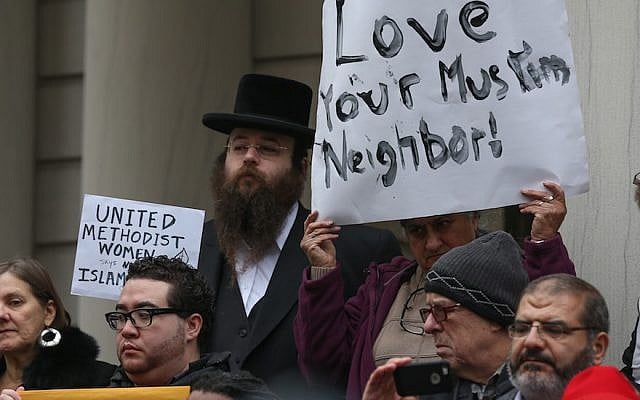 Alexander Rapaport, rear left, attending a protest at New York City Hall after presidential candidate Donald Trump called for a ban on Muslims entering the US, Dec. 9, 2015. (Cem Ozdel/Anadolu Agency/Getty Images) Alexander Rapaport, rear left, attending a protest at New York City Hall after presidential candidate Donald Trump called for a ban on Muslims entering the US, Dec. 9, 2015. (Cem Ozdel/Anadolu Agency/Getty Images)