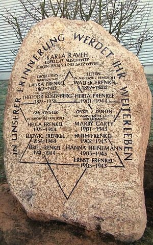Memorial to Frenkel family outside Karla Raveh Gesamtschule in Lemgo, Germany (Courtesy)