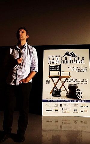 Igal Hecht standing at the Vancouver Jewish Film Festival last November during the screening of his film, 'My Home.' (Nathan Swartsman) 