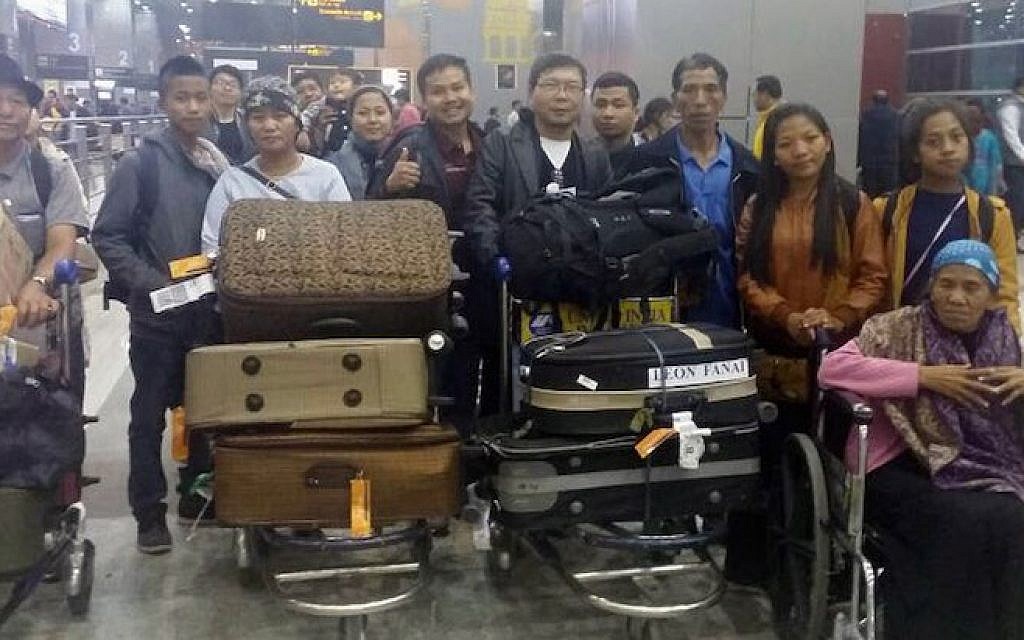 Members of the “Bnei Menashe” Jewish community at the Indira Gandhi International Airport in New Delhi, India, en route to Israel, February 13, 2017. (Shavei Israel)