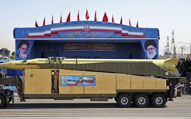 In this Sept. 21, 2016 file photo, an Emad long-range ballistic surface-to-surface missile is displayed by the Iranian Revolutionary Guard during a military parade, in front of the shrine of late revolutionary founder Ayatollah Khomeini, just outside Tehran, Iran. (AP Photo/Ebrahim Noroozi, File) In this Sept. 21, 2016 file photo, an Emad long-range ballistic surface-to-surface missile is displayed by the Iranian Revolutionary Guard during a military parade, in front of the shrine of late revolutionary founder Ayatollah Khomeini, just outside Tehran, Iran. (AP Photo/Ebrahim Noroozi, File)