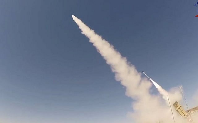 Successful test of Iron Dome anti-missile system, February 22, 2017 (Screen capture: YouTube)