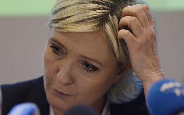 French far-right presidential candidate Marine Le Pen, gestures as she speaks during a press conference, in Beirut, Lebanon, Tuesday, Feb. 21, 2017 (AP Photo/Hussein Malla) French far-right presidential candidate Marine Le Pen, gestures as she speaks during a press conference, in Beirut, Lebanon, Tuesday, Feb. 21, 2017 (AP Photo/Hussein Malla)