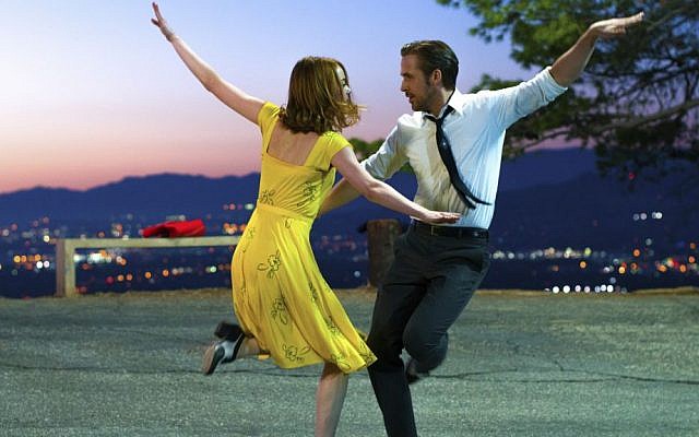 This image released by Lionsgate shows Ryan Gosling, right, and Emma Stone in a scene from, "La La Land." The film is nominated for an Oscar for best picture. (Dale Robinette/Lionsgate via AP)